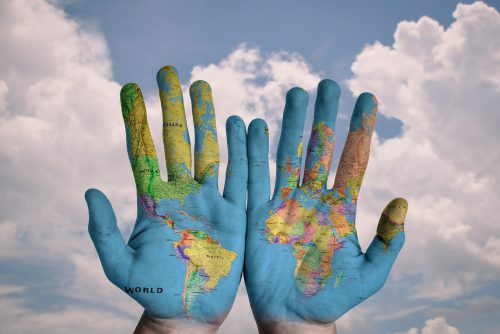 map painted on hands